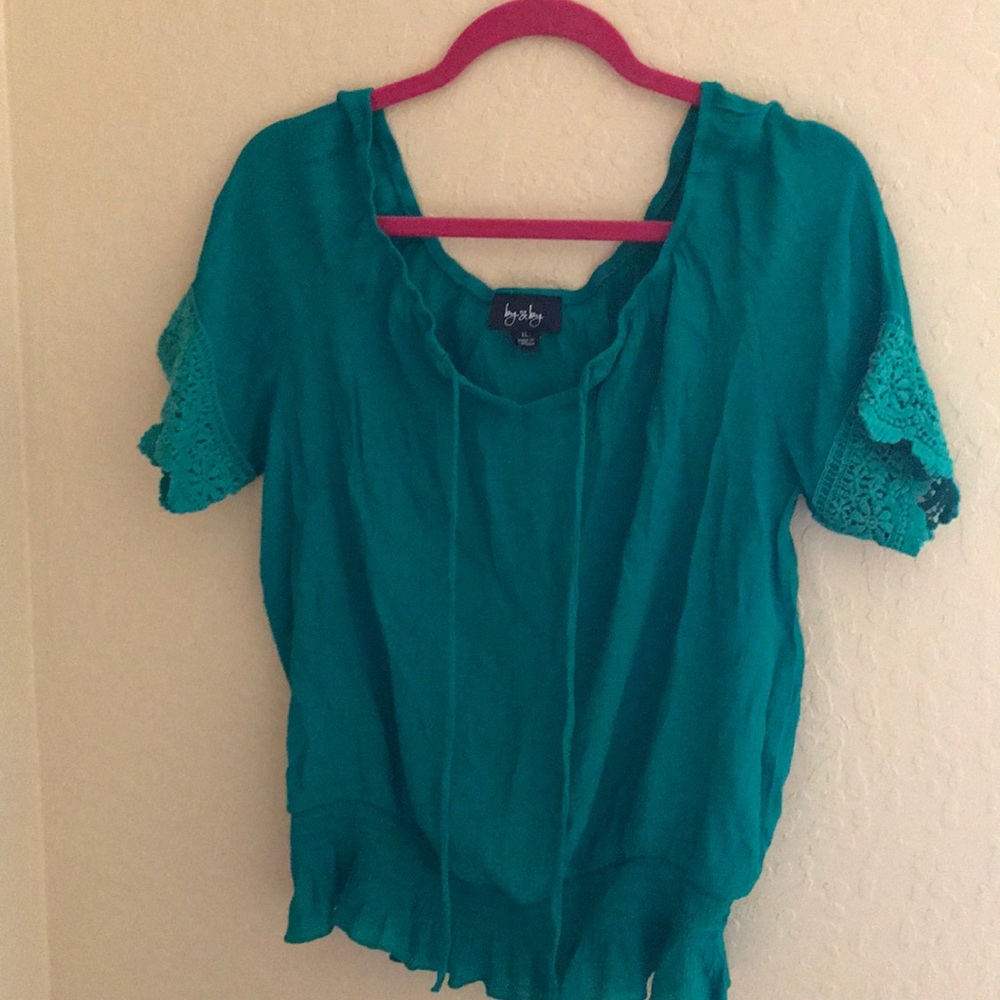 Green Peasant Style Blouse